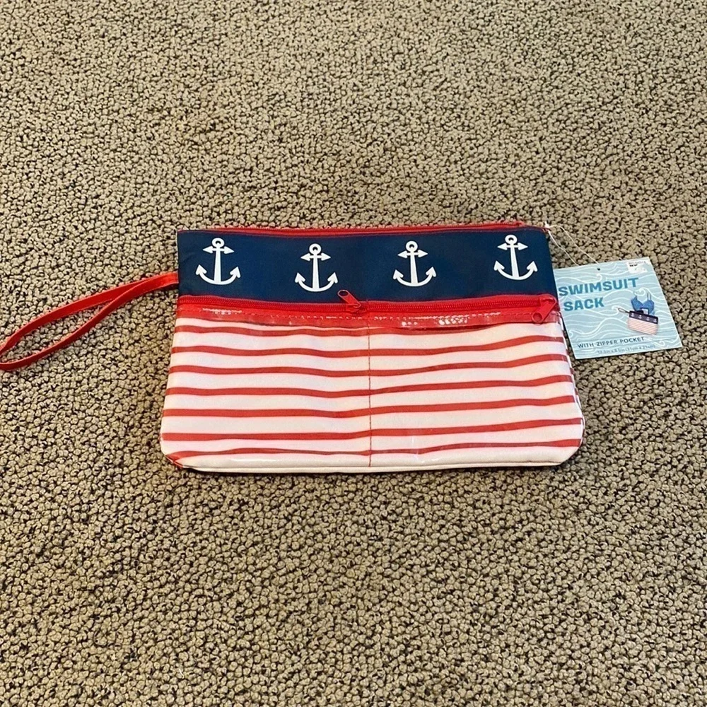 NWT Swim Suit Wet Bag w/ Anchors & Stripes